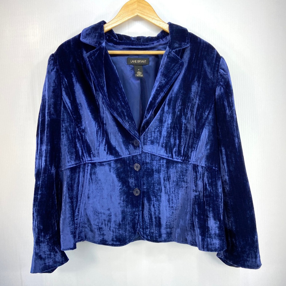 Lane Bryant Dark Royal Blue Crushed Velvet Long Sleeve Blazer Womens‎ Plus 18